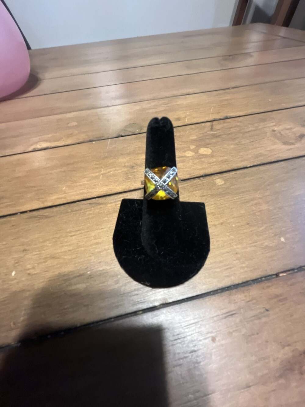 Sterling Silver Yellow and White CZ Criss Cross Statement Ring